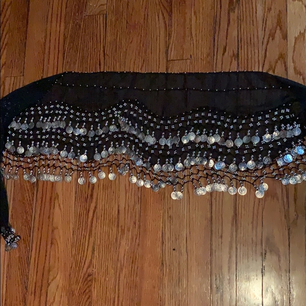 Black and Silver Coin Belly Dance Hip Scarf